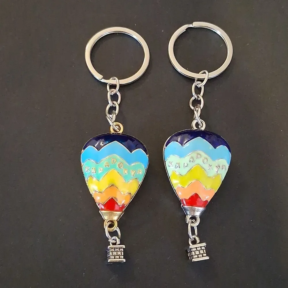 Colorful 3D Hot Air Balloon Keychains Silver/Gold